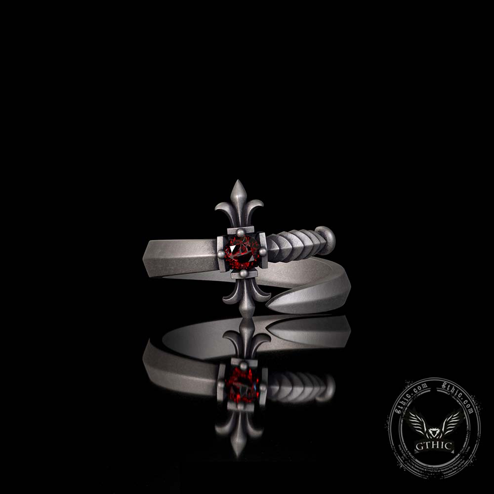 Vintage Curved Sword Gem Sterling Silver Ring