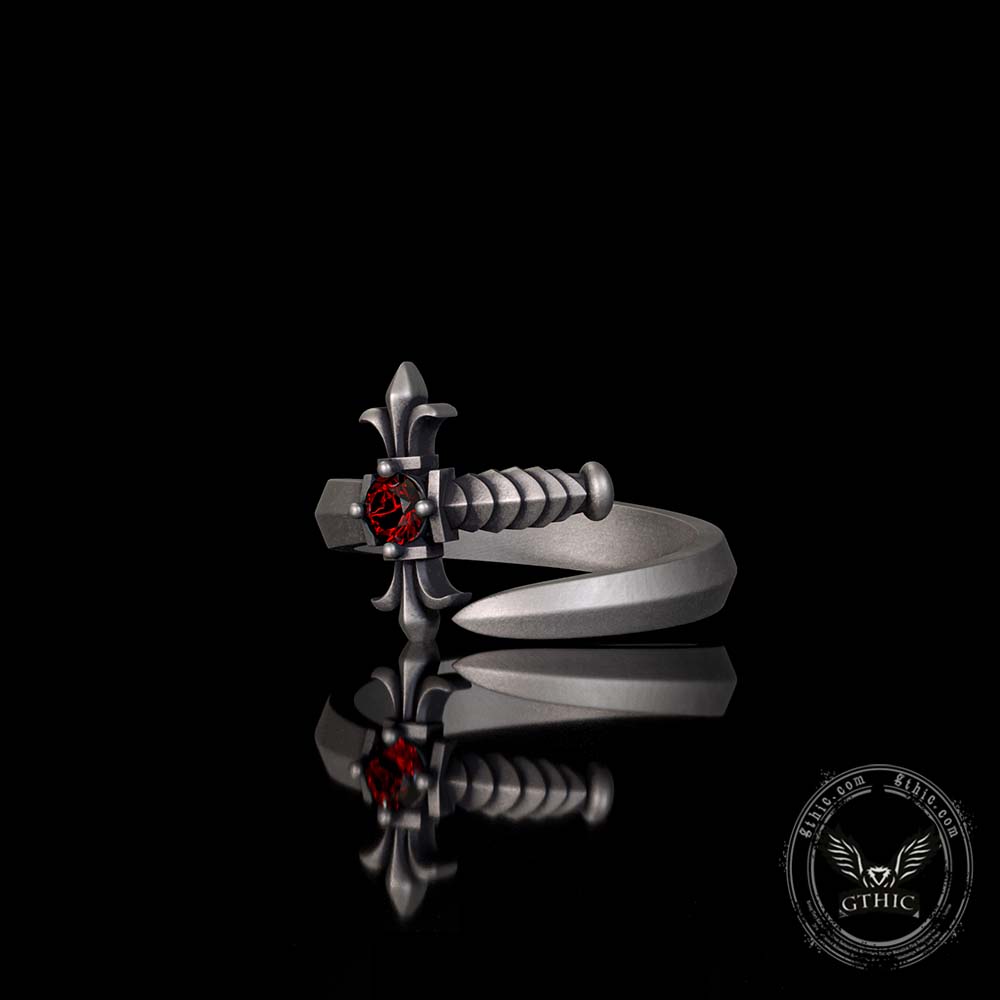 Vintage Curved Sword Gem Sterling Silver Ring