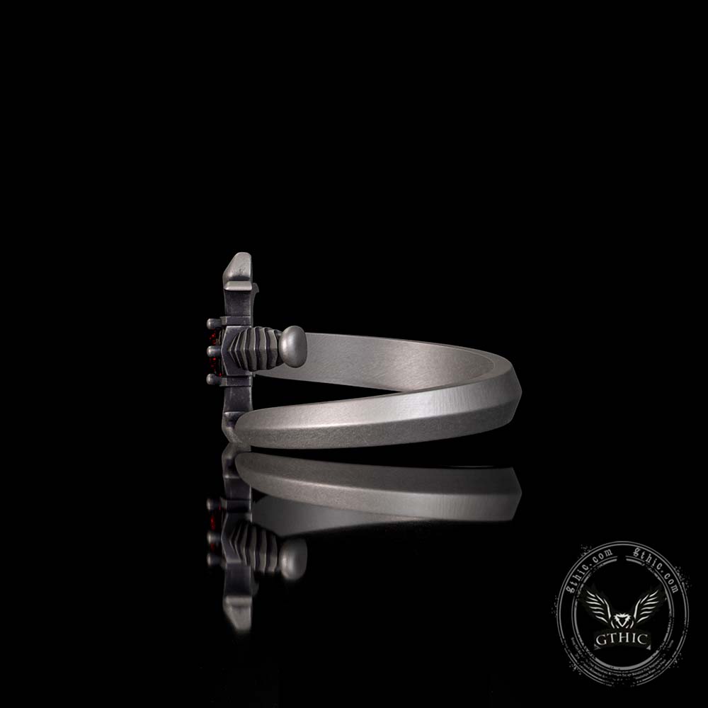 Vintage Curved Sword Gem Sterling Silver Ring