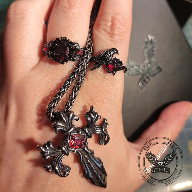 Vintage Dark Crow Copper CZ Open Ring