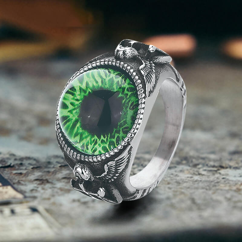 Vintage Devil Eye Angel Cross Stainless Steel Ring