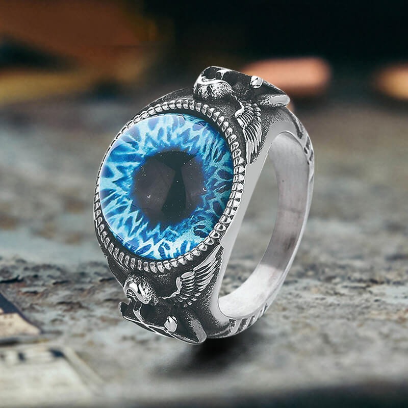 Vintage Devil Eye Angel Cross Stainless Steel Ring