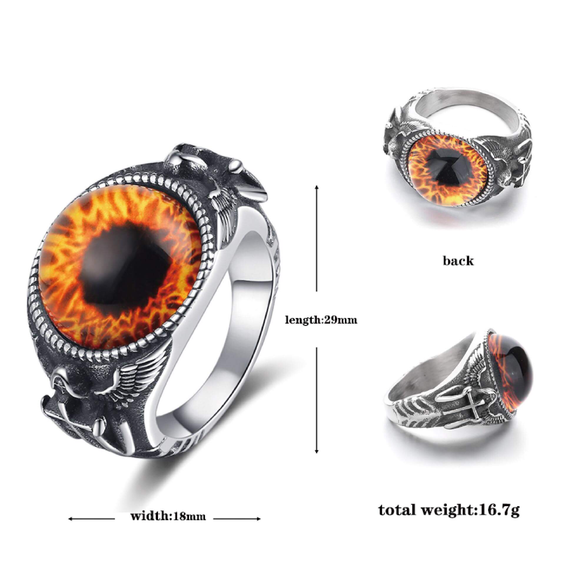 Vintage Devil Eye Angel Cross Stainless Steel Ring