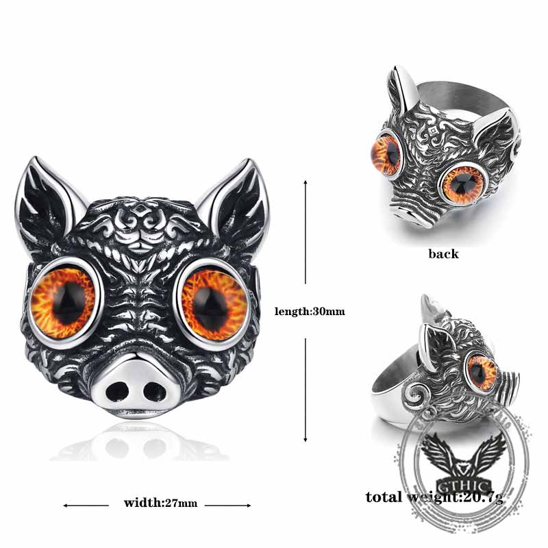 Vintage Devil Eye Gem Piglet Stainless Steel Ring