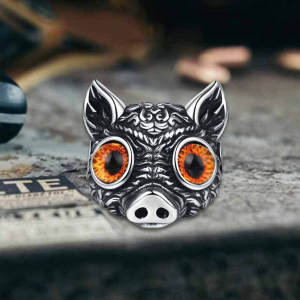 Vintage Devil Eye Gem Piglet Stainless Steel Ring