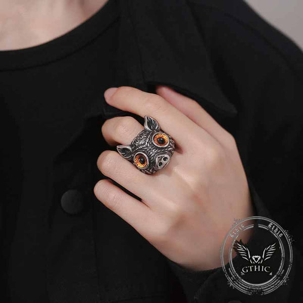 Vintage Devil Eye Gem Piglet Stainless Steel Ring