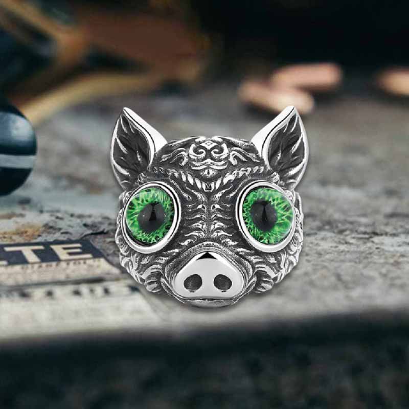 Vintage Devil Eye Gem Piglet Stainless Steel Ring