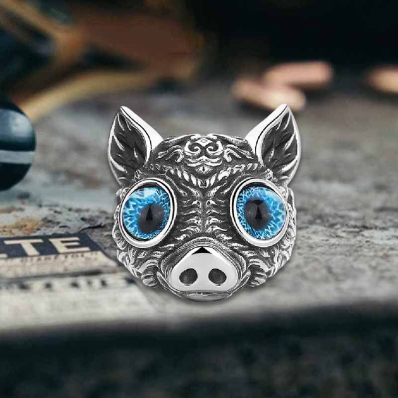 Vintage Devil Eye Gem Piglet Stainless Steel Ring