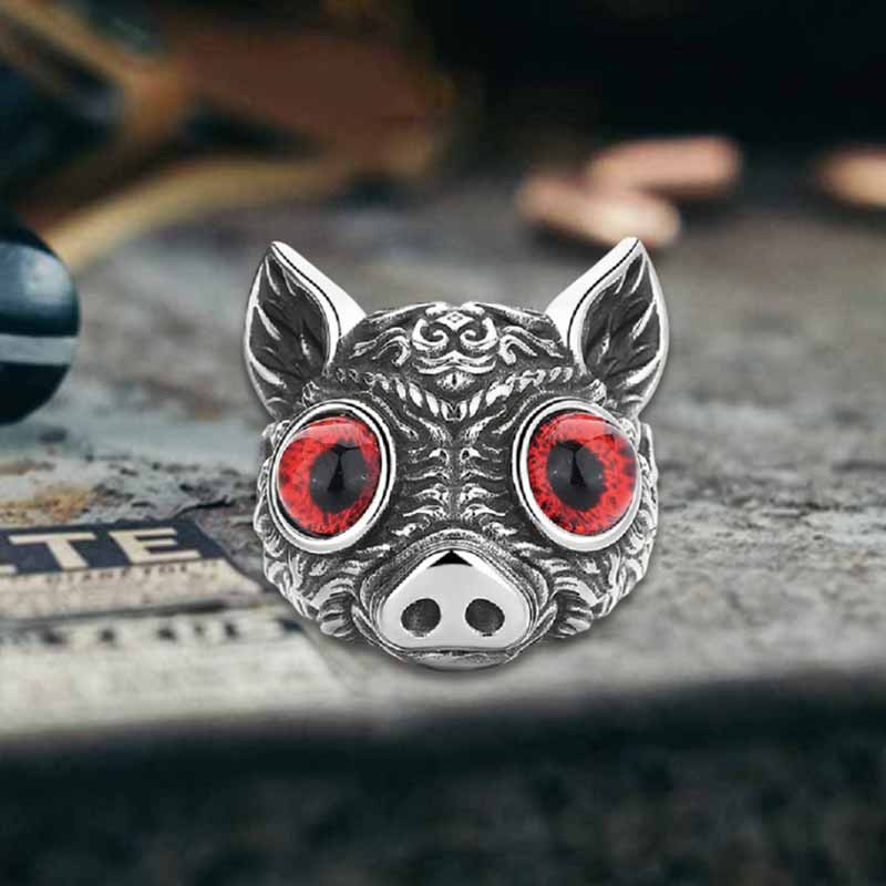 Vintage Devil Eye Gem Piglet Stainless Steel Ring