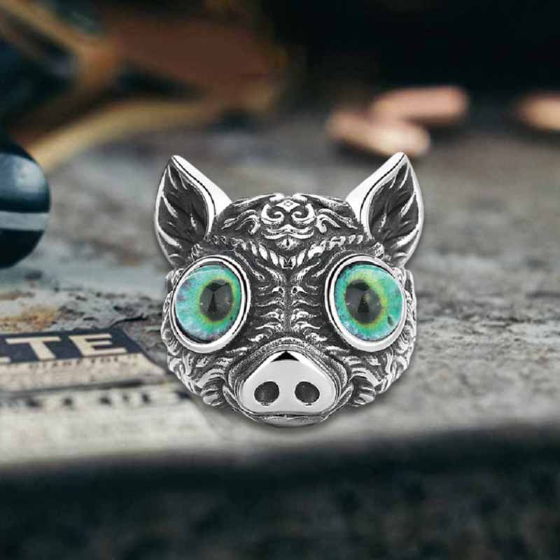 Vintage Devil Eye Gem Piglet Stainless Steel Ring