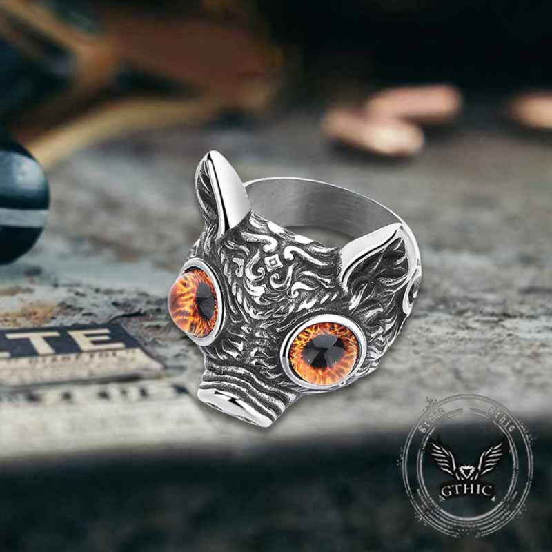 Vintage Devil Eye Gem Piglet Stainless Steel Ring