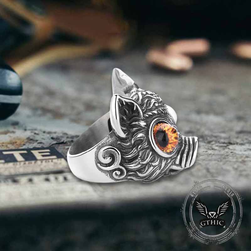 Vintage Devil Eye Gem Piglet Stainless Steel Ring