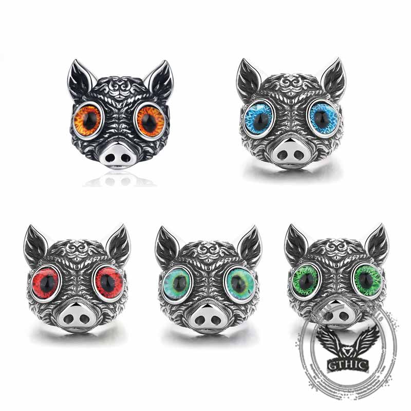 Vintage Devil Eye Gem Piglet Stainless Steel Ring