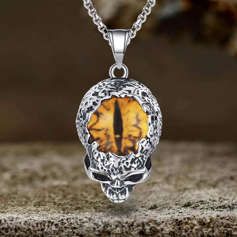 Vintage Devil Eye Stainless Steel Skull Pendant 01 | Gthic.com