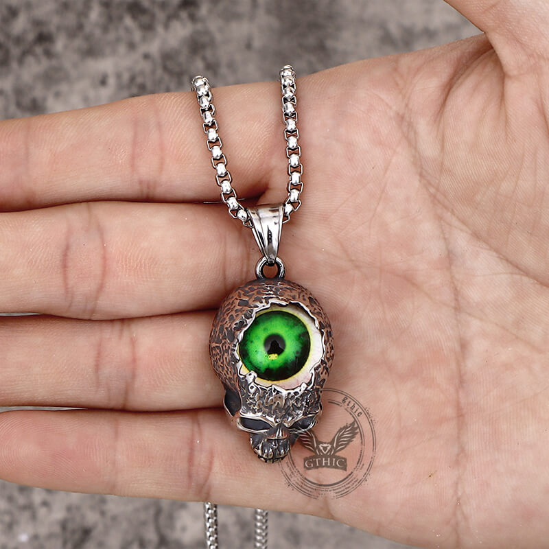 Vintage Devil Eye Stainless Steel Skull Pendant