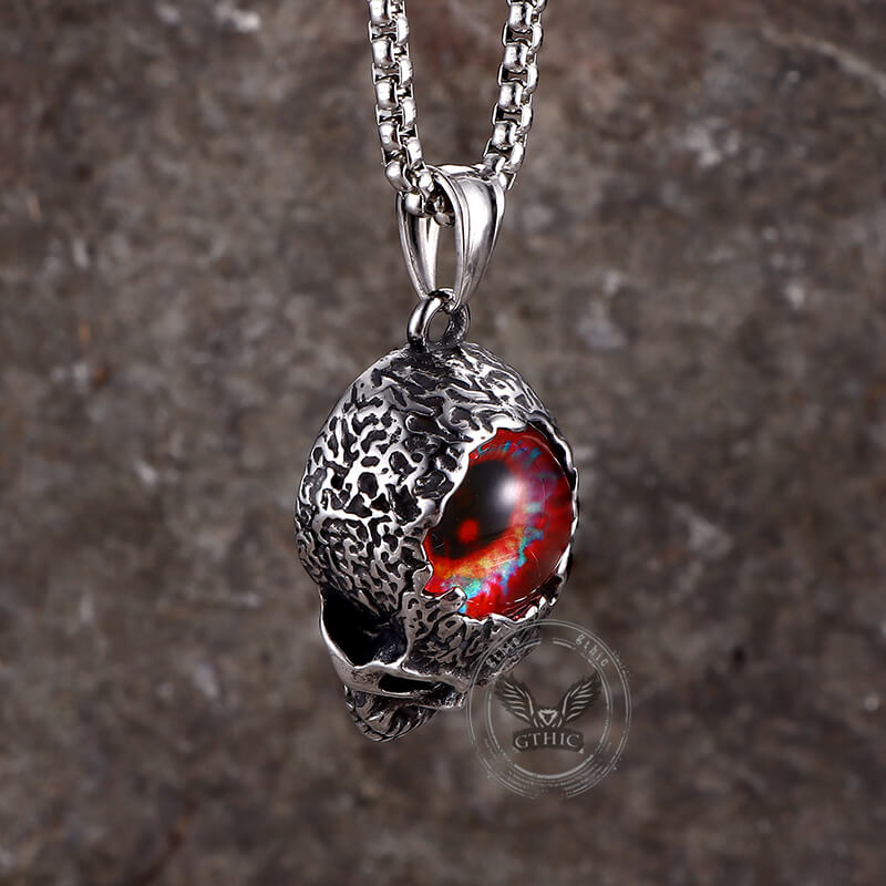 Vintage Devil Eye Stainless Steel Skull Pendant