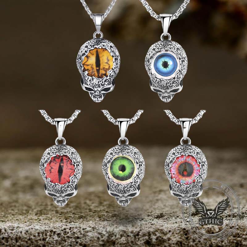 Vintage Devil Eye Stainless Steel Skull Pendant 03 | Gthic.com