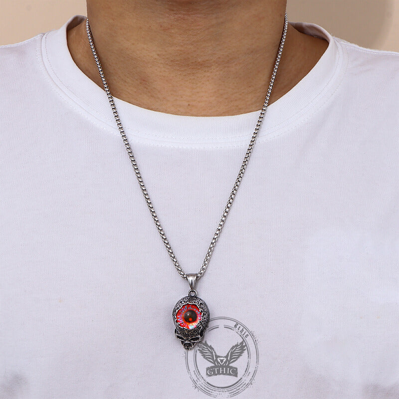 Vintage Devil Eye Stainless Steel Skull Pendant