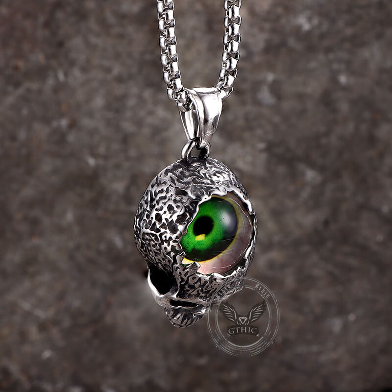 Vintage Devil Eye Stainless Steel Skull Pendant