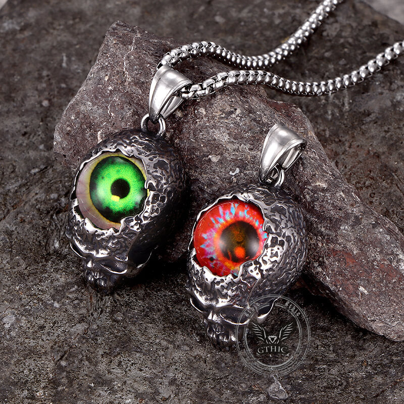 Vintage Devil Eye Stainless Steel Skull Pendant