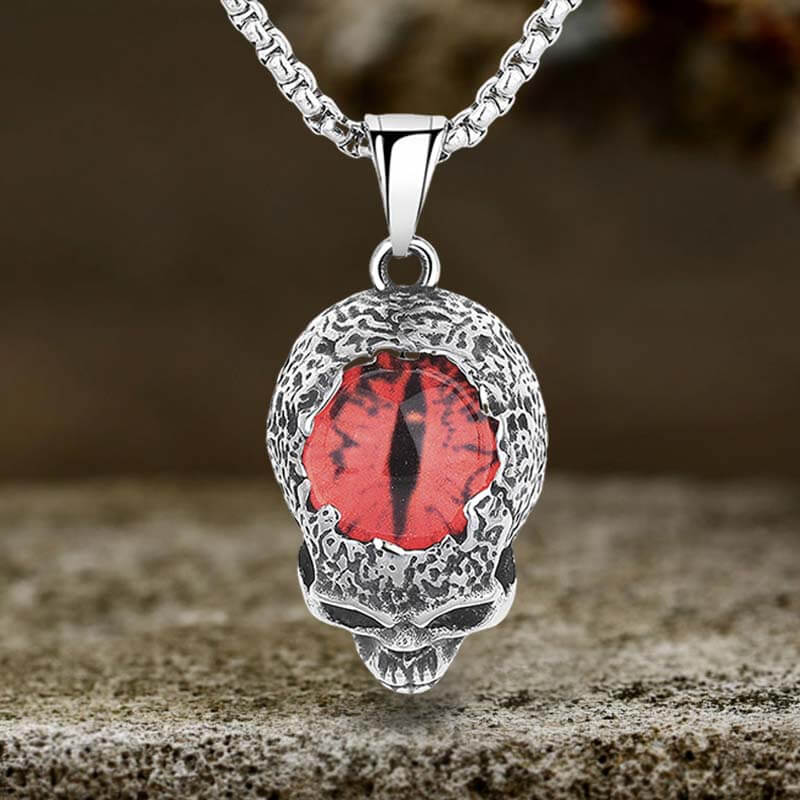 Vintage Devil Eye Stainless Steel Skull Pendant
