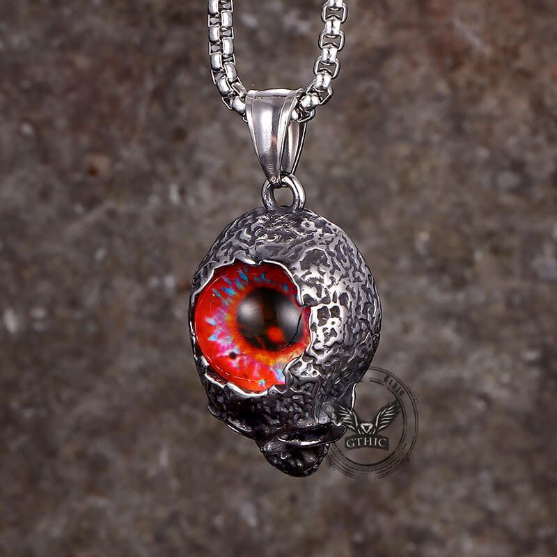 Vintage Devil Eye Stainless Steel Skull Pendant