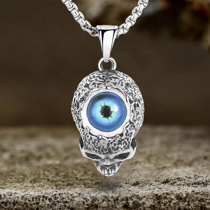 Vintage Devil Eye Stainless Steel Skull Pendant
