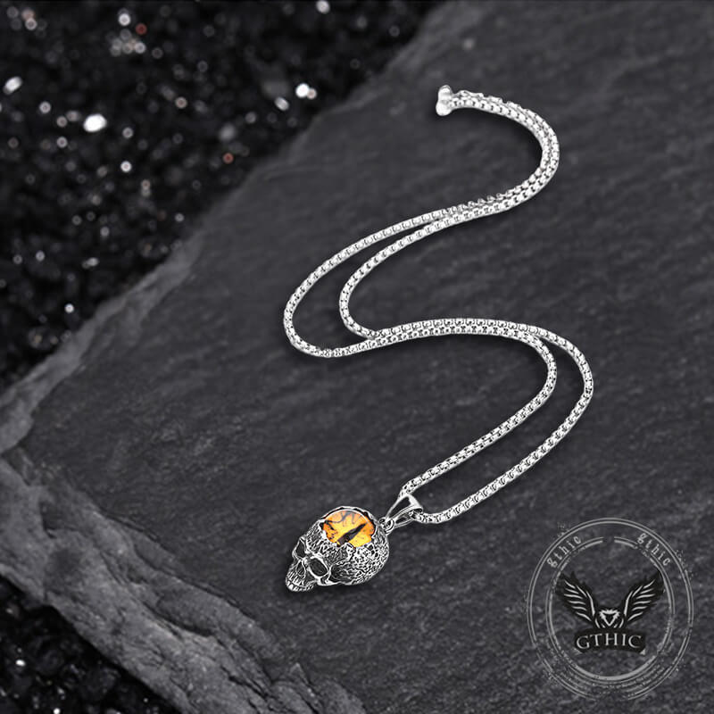 Vintage Devil Eye Stainless Steel Skull Pendant