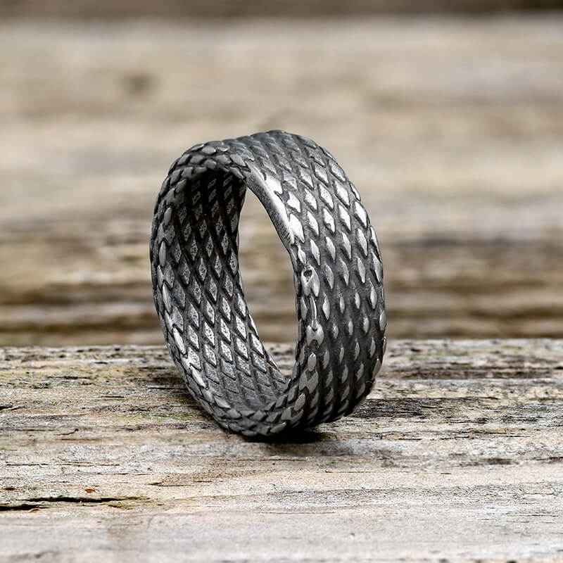 Vintage Diamond Dragon Scale Stainless Steel Ring | Gthic.com