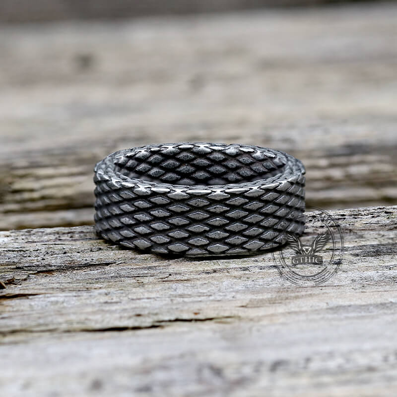 Vintage Diamond Dragon Scale Stainless Steel Ring | Gthic.com