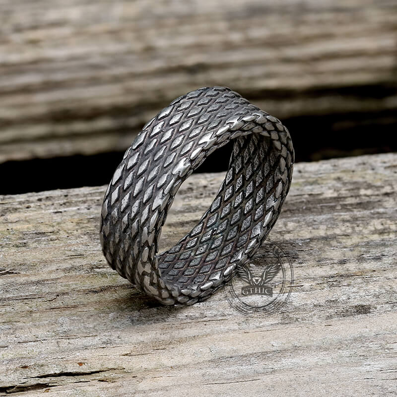 Vintage Diamond Dragon Scale Stainless Steel Ring