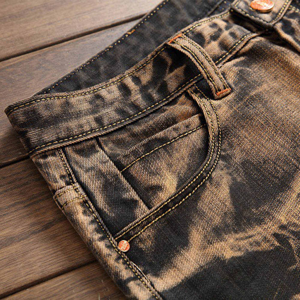 Pantaloni punk da uomo in cotone con stampa teschio patch