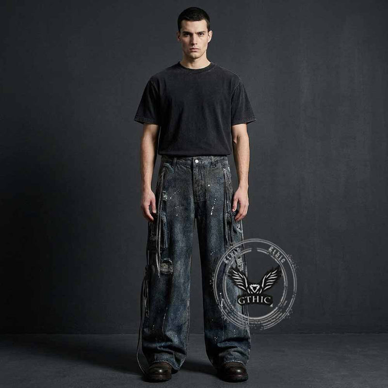 Vintage Distressed Dirty Multi-Pocket Blue Baggy Jeans – GTHIC