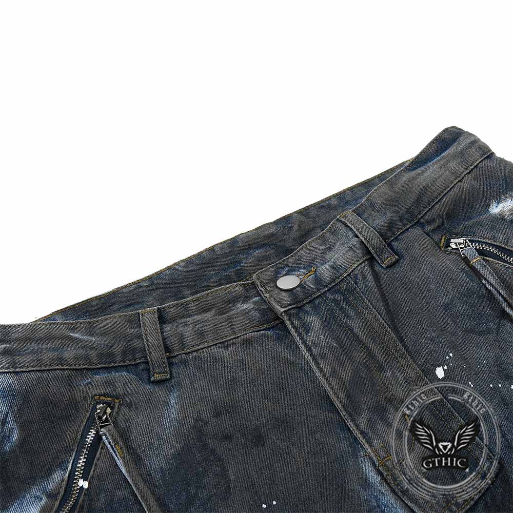 Vintage Distressed Dirty Multi-Pocket Baggy Jeans