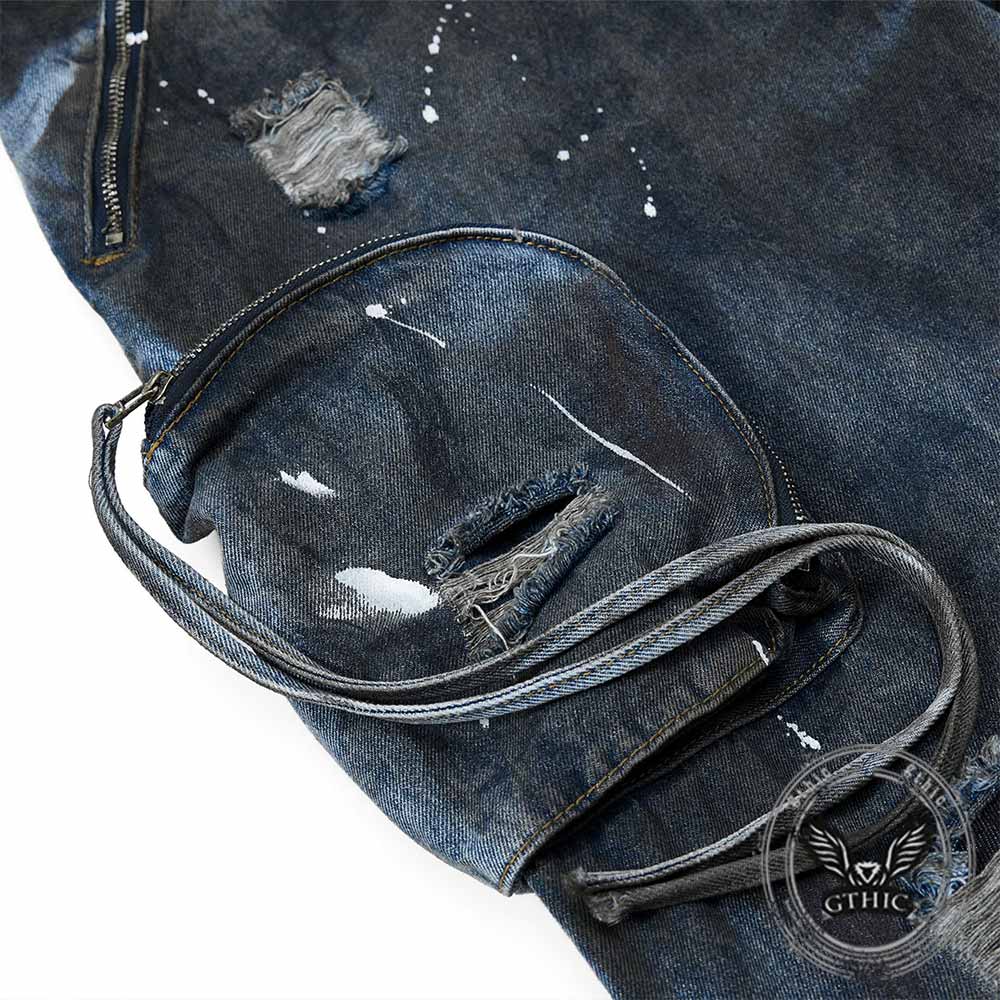 Vintage Distressed Dirty Multi-Pocket Baggy Jeans