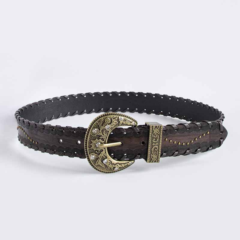 Vintage Distressed Rivet Embossed PU Leather Belt 01 | Gthic.com