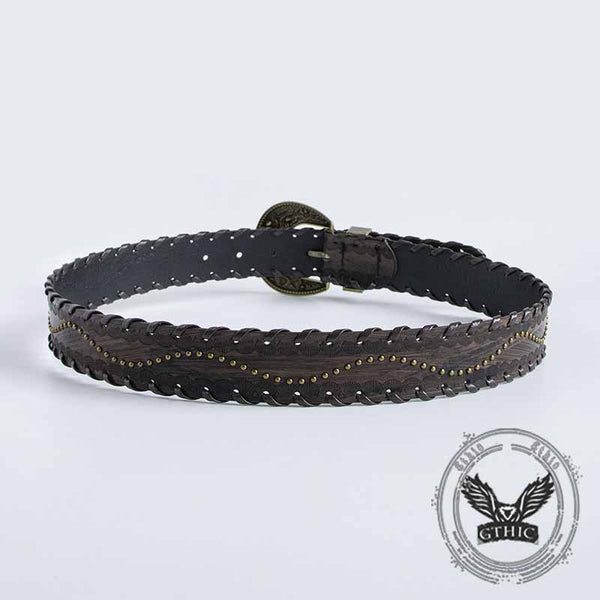 Vintage Distressed Rivet Embossed PU Leather Belt 02 | Gthic.com