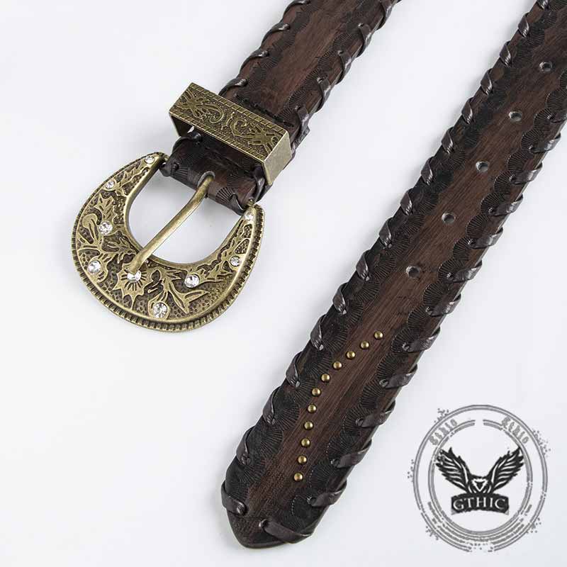 Vintage Distressed Rivet Embossed PU Leather Belt