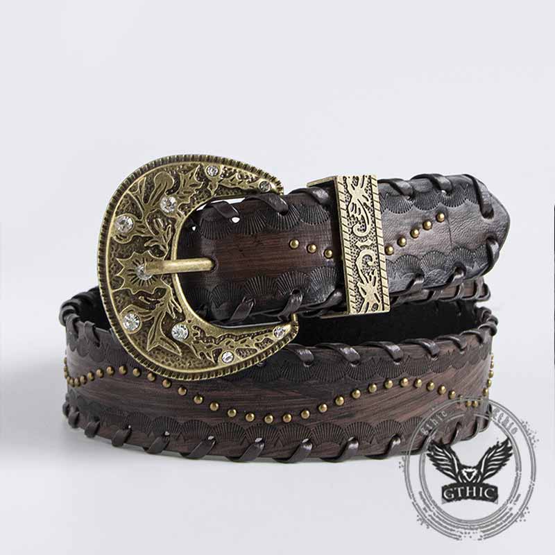 Vintage Distressed Rivet Embossed PU Leather Belt 03 | Gthic.com
