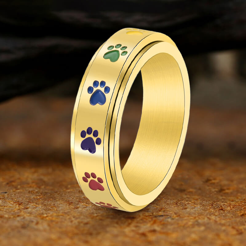 Vintage Dog Paw Print Stainless Steel Spinner Ring