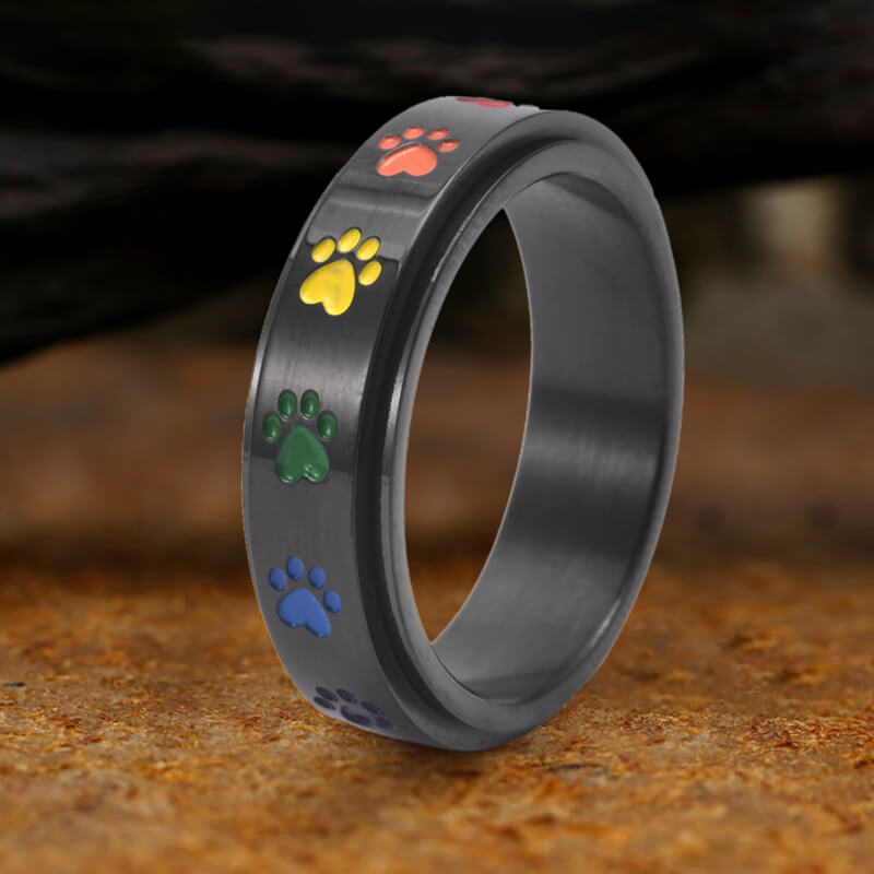 Vintage Dog Paw Print Stainless Steel Spinner Ring