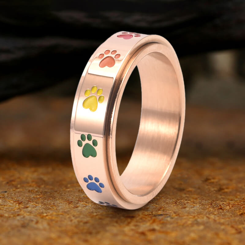 Vintage Dog Paw Print Stainless Steel Spinner Ring