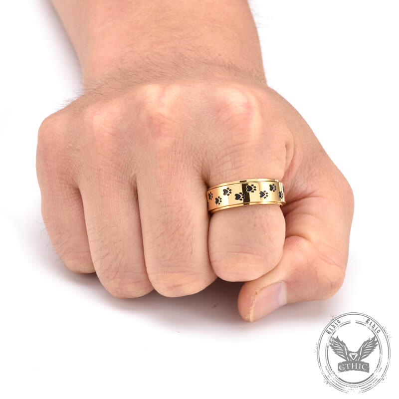 Vintage Dog Paw Print Stainless Steel Spinner Ring 02 | Gthic.com