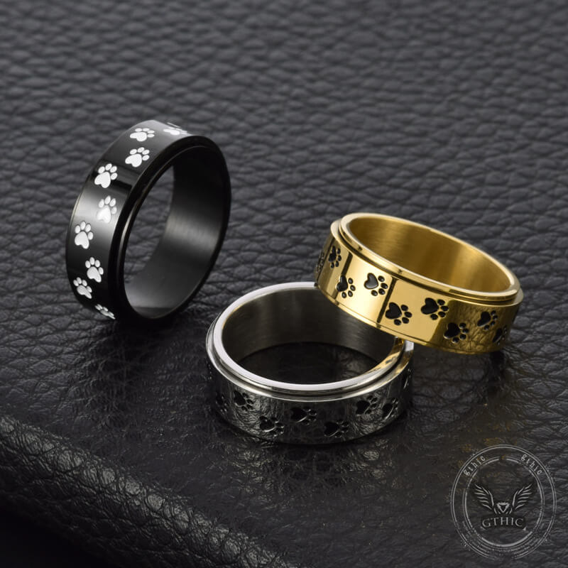 Vintage Dog Paw Print Stainless Steel Spinner Ring – GTHIC