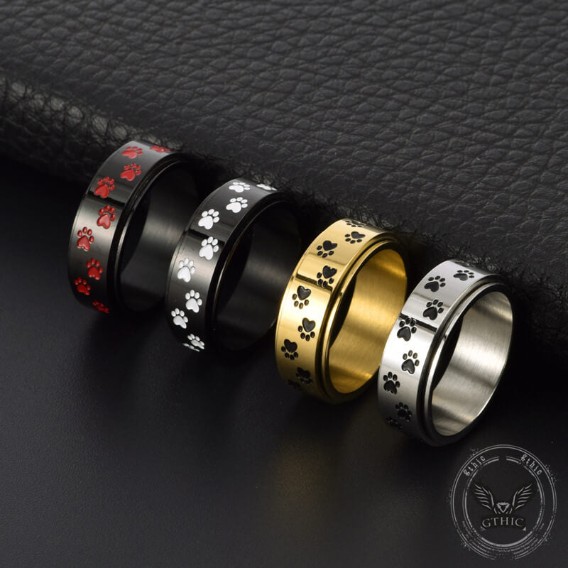 Vintage Dog Paw Print Stainless Steel Spinner Ring