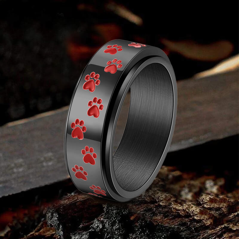 Vintage Dog Paw Print Stainless Steel Spinner Ring