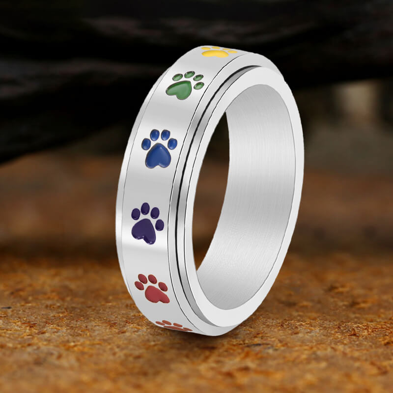 Vintage Dog Paw Print Stainless Steel Spinner Ring
