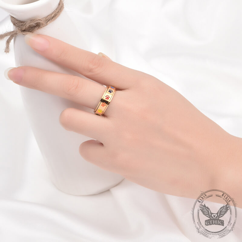 Vintage Dog Paw Print Stainless Steel Spinner Ring 03 | Gthic.com