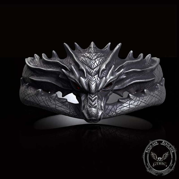Vintage Domineering Dragon Head Silver Ring | Gthic.com