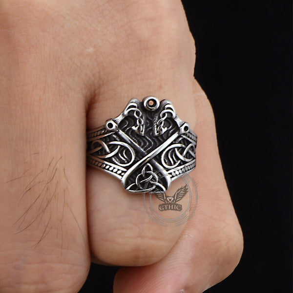 Vintage Double Axe Celtic Knot Stainless Steel Viking Ring